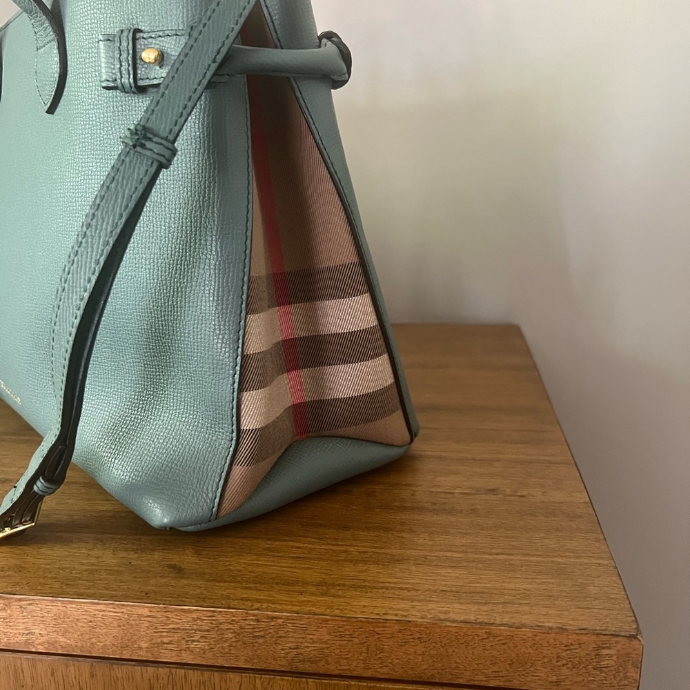 BURBERRY Teal Pebbled Leather Medium Tote - Picture 4 of 13